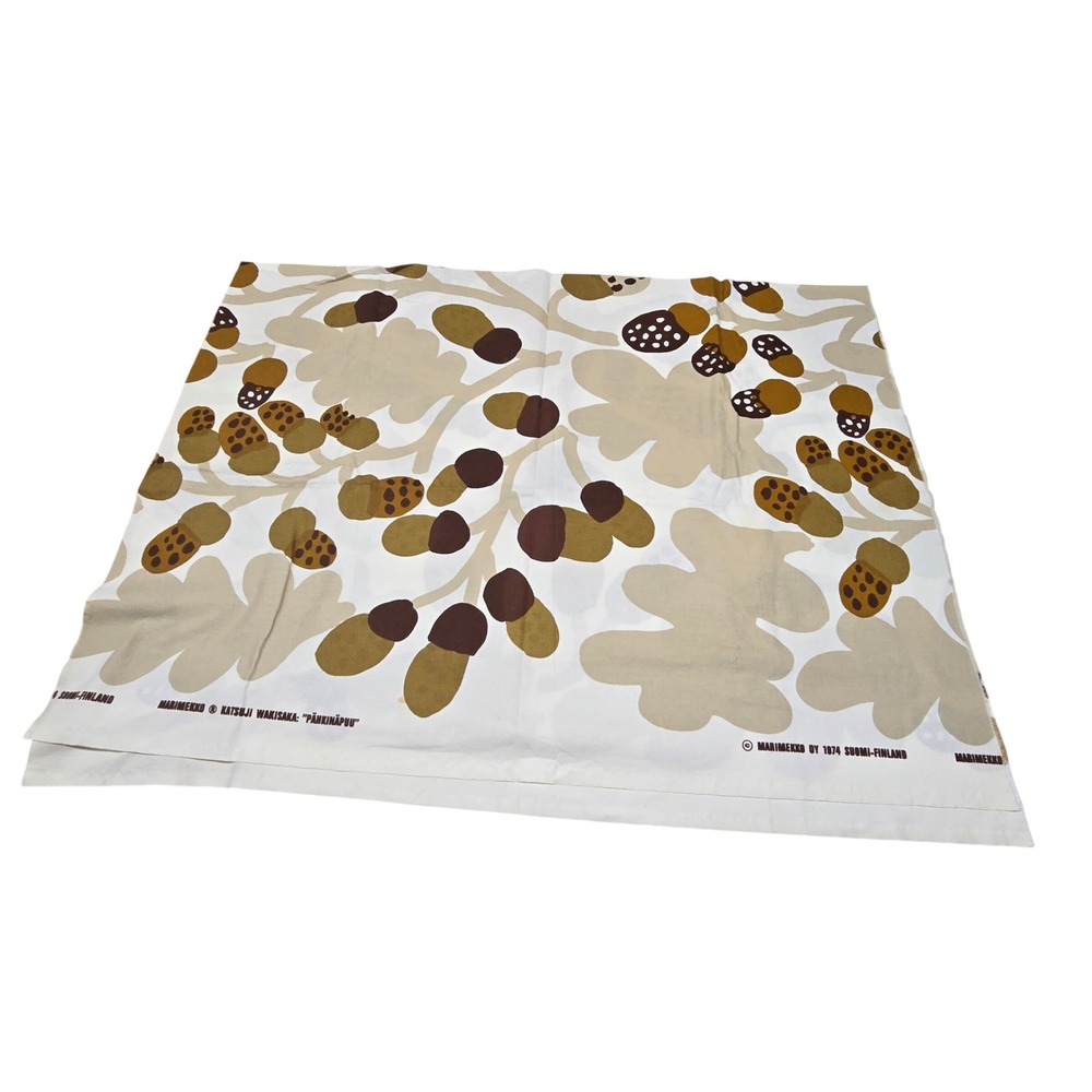 Vintage 1974 RARE Marimekko Fabric 1 yd Katsuji Wakisaka Pahkinapuu Brown Acorn